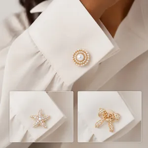 French Vintage Artificial Pearl Cufflinks Retro Round Flower Heart Starfish Shirt Decorations Zinc Alloy Rhinestone Jewelry For Men Women Business Casual Dress Accessories