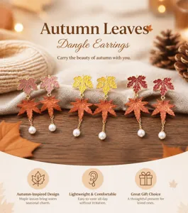 Autumn leaves dangle earrings with pearls, stylish sweet mallard style jewelry for women and girls.