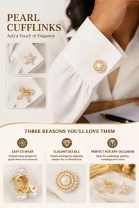 French pearl cufflinks for men and women, elegant vintage shirt accessories for wedding parties.