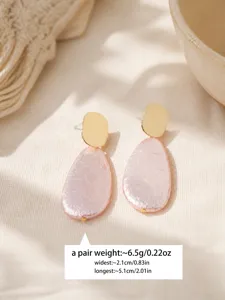 Chic pink teardrop geometric earrings with gold top stud, elegant daily wear style.