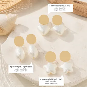 French disc textured faux pearl earrings heart teardrop star stud jewelry for women