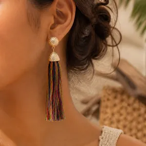 Bohemian long tassel earrings for women statement geometric gold drop earrings chic jewelry
