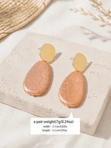 Gold-toned geometric textured teardrop earrings, elegant daily jewelry for women accessories.