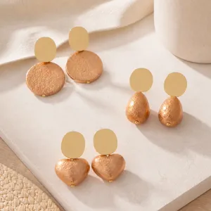 Vintage textured geometric heart teardrop metal stud earrings for women elegant daily wear