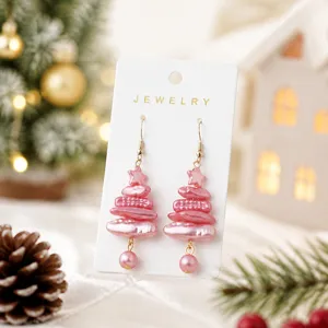 Christmas irregular faux pearl tree earrings star pendant holiday dangle earrings jewelry