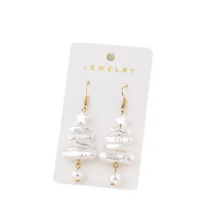 Christmas irregular faux pearl tree earrings star pendant hooks festive holiday jewelry.