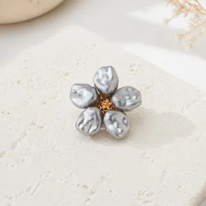 French vintage baroque pearl flower cufflinks grey irregular pearls gold stamen shirt accessory