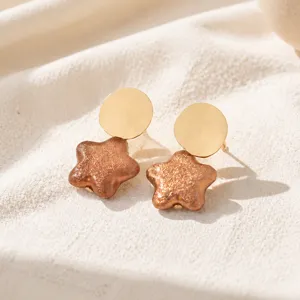Vintage textured star drop earrings with geometric gold circle design for women fashion chic style