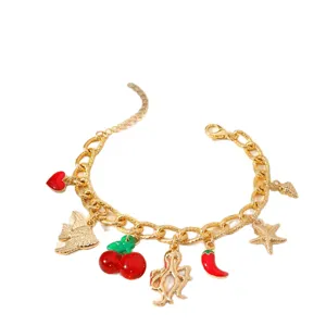 Summer ocean style charm bracelet with cute beach starfish and fruit elements for women.