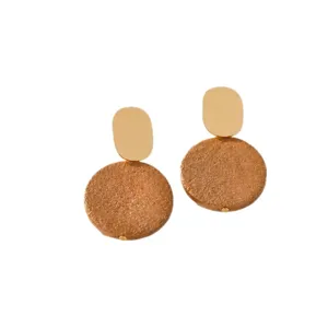 Retro textured gold geometric drop earrings, elegant minimalist metal stud jewelry for women.