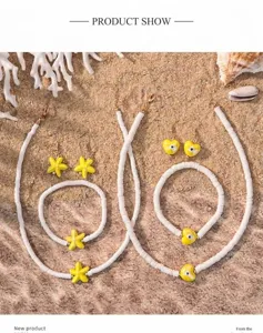 Strandvakantie stijl keramiek zeester boze oog heishi kraal ketting armband oorbellen set.