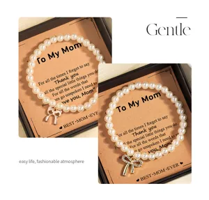 Zoetestrik kunstparel armband geschenkdoos voor moeder, elegante polssieraad met wenskaart.