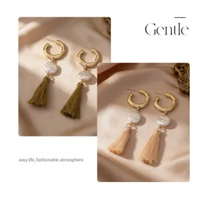 Boucles d'oreilles pendantes bohèmes en perles et pampilles pour femmes, design élégant.