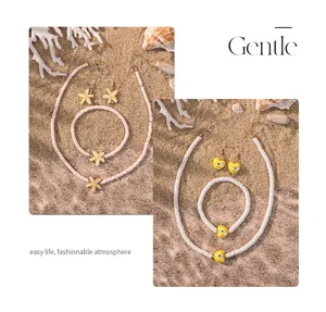 Strand vakantie keramiek ketting armband oorbellen set, stijlvolle zachte klei sieraden.
