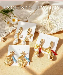Boucles d'oreilles coquillage et étoile de mer style océan tropical été plage