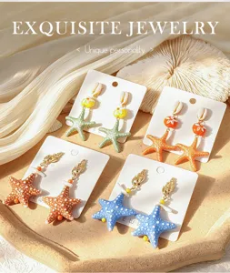 Ozean Stil Seestern Ohrringe, bunte Glas Tropfen fuer Strand Party Urlaub Schmuck.