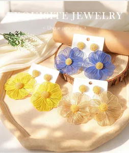 Bohemian hollow metal flower earrings elegant vacation style petal dangles statement jewelry