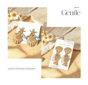 Boucles d'oreilles pendantes coquillage perle style océan tropical pour femme bijoux.