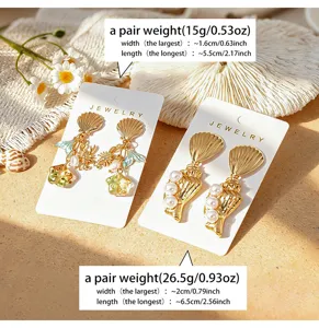 Boucles d'oreilles coquillage perle alliage or style océan tropical, bijoux de plage.
