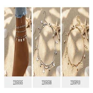 Ensemble de bracelet de cheville en métal papillon double couche design minimaliste plage