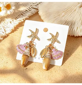 Pendientes colgantes de concha de mar estilo playa tropical joyería de verano mujer.