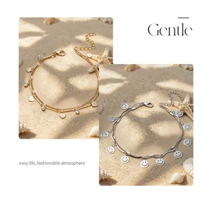 Bracelet de cheville double couche en métal pour femme style minimaliste bijoux de plage.