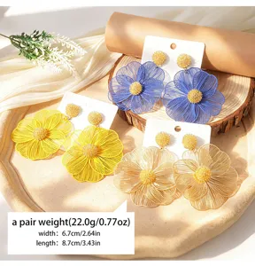 Boho hollow metal flower earrings statement oversized floral dangle earrings vacation jewelry