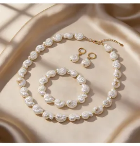 Élégant style baroque imitation perle coquillage collier bracelet boucles détail vue