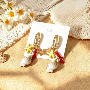 Boucles d'oreilles coquillage style marin tropical pour femme, bijoux de plage d'été.