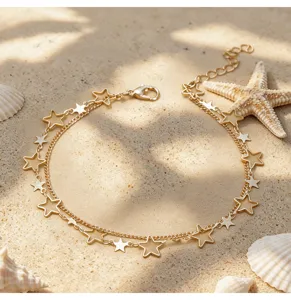 Chaine de cheville double en or et etoile bijou de plage accessoire mode pour femmes