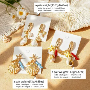 Boucles d'oreilles coquillage océan tropical pour femmes, style mode voyage plage alliage