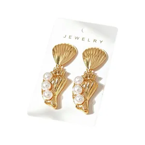 Boucles d'oreilles coquillage style océan tropical pour femmes, bijoux en alliage de voyage plage.