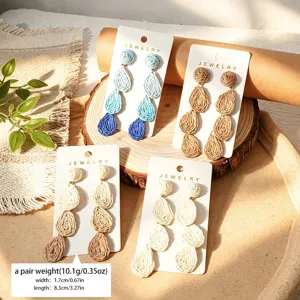 Bohemian handmade raffia gradient teardrop woven earrings resort style jewelry set for women