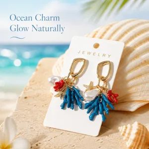 Hermosos pendientes colgantes de coral y estrella de mar tropical playa verano moda joyería