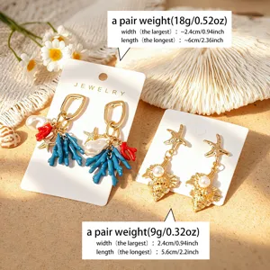 Hermosos pendientes de coral y concha estilo resort tropical, elegantes joyas de verano.
