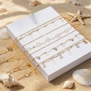 Minimaliste Double Couche Papillon Étoile Strass Chevillère Or Argent Plaqué Chaîne de Pied de Plage Bijoux Pour Femmes