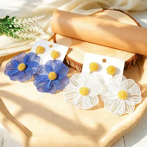 Bohemian Hollow Metal Flower Dangle Earrings Vintage Statement Petal Line Long Earrings Fashion Jewelry Gift For Women