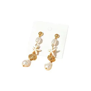 Pendientes colgantes perla estrella de mar verano playa vacaciones joyas oro mujer