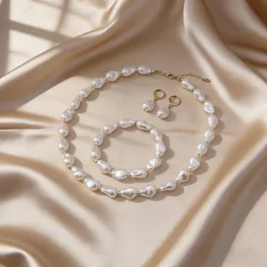 Ensemble collier bracelet boucles d'oreilles perles baroques imitation luxe