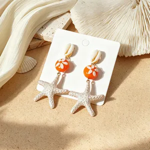 Ozean-Stil Seestern Ohrringe mit orangen Glasperlen und Muschel Details für Strandurlaub.
