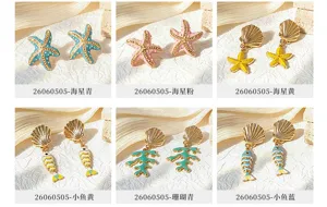 Pendientes de concha y estrella de mar estilo oceano playa joyas verano mujer de moda