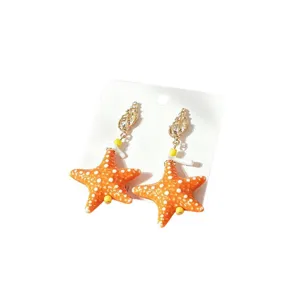 Niedliche Ozean Stil Seestern Ohrringe Dopamin Glas Ohrschmuck fuer Strandurlaub Party.