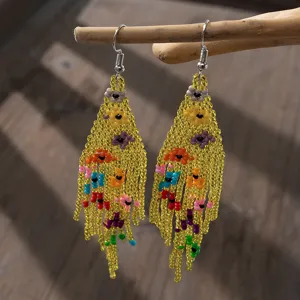 Orecchini con perline frange boho lunghi pendenti di perle gialle donna gioielli vacanza chic
