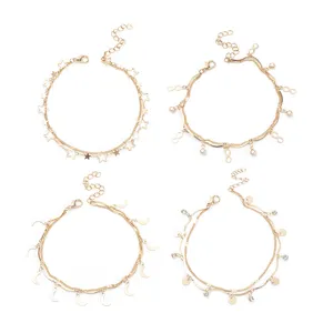 Set de bracelets de cheville dorés double couche pour femme bijoux mode plage style