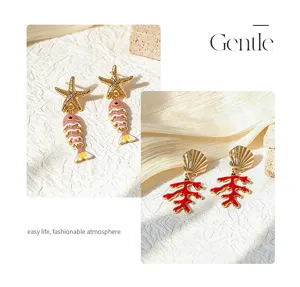 Estilo oceano estrella mar concha pendientes verano vacaciones resort joyas gota aceite