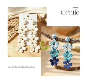 Handgemachte Bast Blumen lange Ohrringe Damen Sommer Urlaub Strand Schmuck Accessoires neu