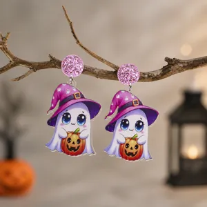 Halloween Geister Ohrringe Detailansicht, süße Acryl Kürbis Ohrstecker für Party.