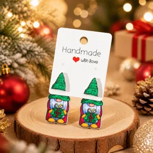 Boucles d'oreilles gnome de Noel fait main fete vacances bijoux cadeau detail vue produit