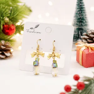 Noël cristal nœud boucles d'oreilles perles colorées pendentif bijoux de fête cadeaux
