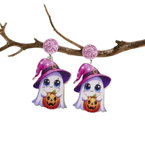 Halloween süße Geist Kürbis Acryl Ohrringe, festliche Hexenhut Hängeohrringe Party Schmuck.